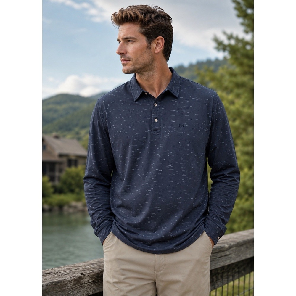 Buttercloth Polo Shirt Long Sleeve Icy Cotton Mens Sz XL Navy Blue Performance
